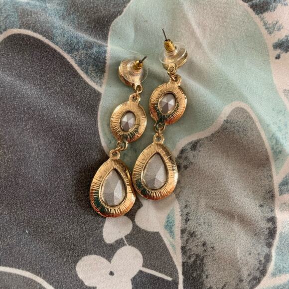 Long Stud Dangle Three Gem earrings - Picture 3 of 3